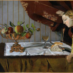 Balthus. The tasting. Still Life with a figure, 1940. Oil paint on paper mounted onto wood, cm. 72,9 x 92,8. Collection Tate Acquisition Bequeathed by Simon Sainsbury 2006, accessioned 2008