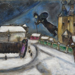Marc Chagall. Over Vitebsk, 1914. Gouache, graphite and colored pencil on cardboard, cm. 51.5 x 64.3. Legacy Anna Salzmann, Paris, to the State of Israel