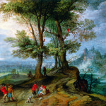 Jan Brueghel the Younger. Peasants Returning from the Market, 1630 ca. Oil on copper inserted in panel, cm. 12,7 × 15. Private collection, New York