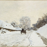 Claude Monet.  Il calesse. Strada di Honfleur sotto la neve con la fattoria Saint Siméon, 1867 circa