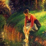 Camille Pissarro – Il bagno dei piedi – olio su tela, cm. 80 x 63