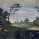 Guercino.  Paesaggio con cacciatore che spara ad anitre, Affresco trasportato su tela Cento, Pinacoteca