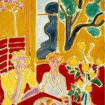 due ragazze in un giallo e interno rosso 1947 olio su tela cm