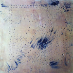 Concetto spaziale, 1952, olio su tela, segni neri su fondo ocra, cm. 80 × 80