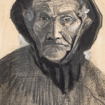 Vincent-van-Gogh_Testa-di-pescatore-con-cappello-di-tela-cerata_Disegno-gesso-nero-spazzola-lumeggiato-in-bianco-e-nero_Kröller-Müller-Museum