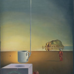 Salvador Dali. Mezza tazza gigante sospesa a un inesplicabile pendaglio alto cinque metri, 1944-1945. Olio su tela, cm. 50 × 31. Collezione privata