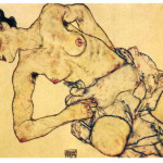Egon-Schiele-Woman kneeling half-naked
