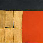 Alberto Burri. Black Red Wood, 1960. Wood veneer, acrylic, and Vinavil on canvas, cm. 83 x 133. Private collection, courtesy Galleria dello Scudo, Verona