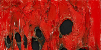 Alberto Burri. Red plastic, 1963. Acrylic and burned plastic on canvas, cm. 102 x 90. © Palazzo Albizzini Foundation, Burri Collection, Città di Castello, Italy