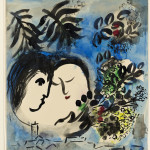 Marc Chagall. The Lovers, 1954-55. India ink, wash, and watercolor, cm. 53 x 47 Gift of Jan Mitchell, New York. Through the America-Israel Cultural Foundation