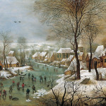 Pieter Brueghel the Younger. Winter landscape with skaters and a bird trap, 1565. Oil on oak panel, cm. 39 x 57. Art History Museum, Wien