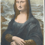 Marcel Duchamp. L.H.O.O.Q. 1919. Rectified ready-made, pencil in a reproduction of Leonardo da Vinci's Mona Lisa, chromolithograph, cm 19,7×12,4. Private Collection